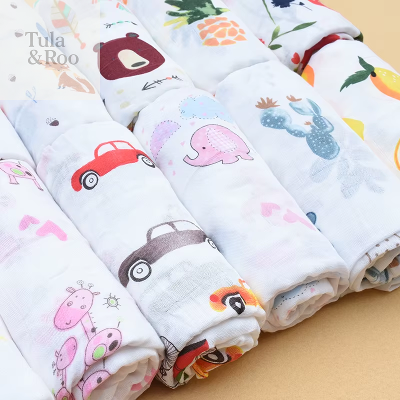 Bamboo Cotton Muslin Baby Swaddle Blanket and Multi-Use Gauze Wrap, Feeding Scarf, Burp Cloth, and Bath Towel 