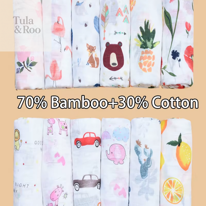 Bamboo Cotton Muslin Baby Swaddle Blanket and Multi-Use Gauze Wrap, Feeding Scarf, Burp Cloth, and Bath Towel 