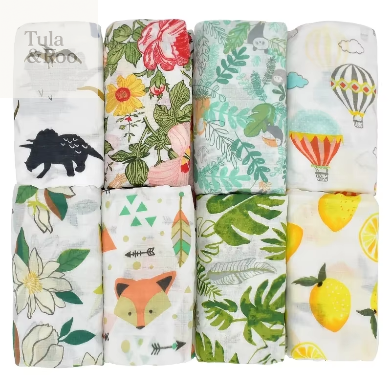 Bamboo Cotton Muslin Baby Swaddle Blanket and Multi-Use Gauze Wrap, Feeding Scarf, Burp Cloth, and Bath Towel 