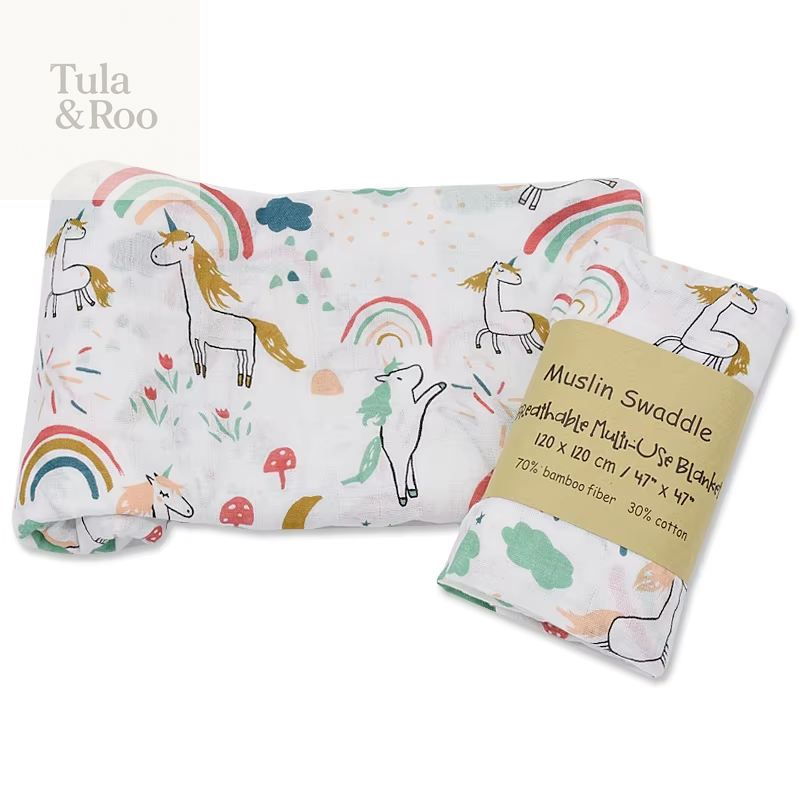 Bamboo Cotton Muslin Baby Swaddle Blanket and Multi-Use Gauze Wrap, Feeding Scarf, Burp Cloth, and Bath Towel 