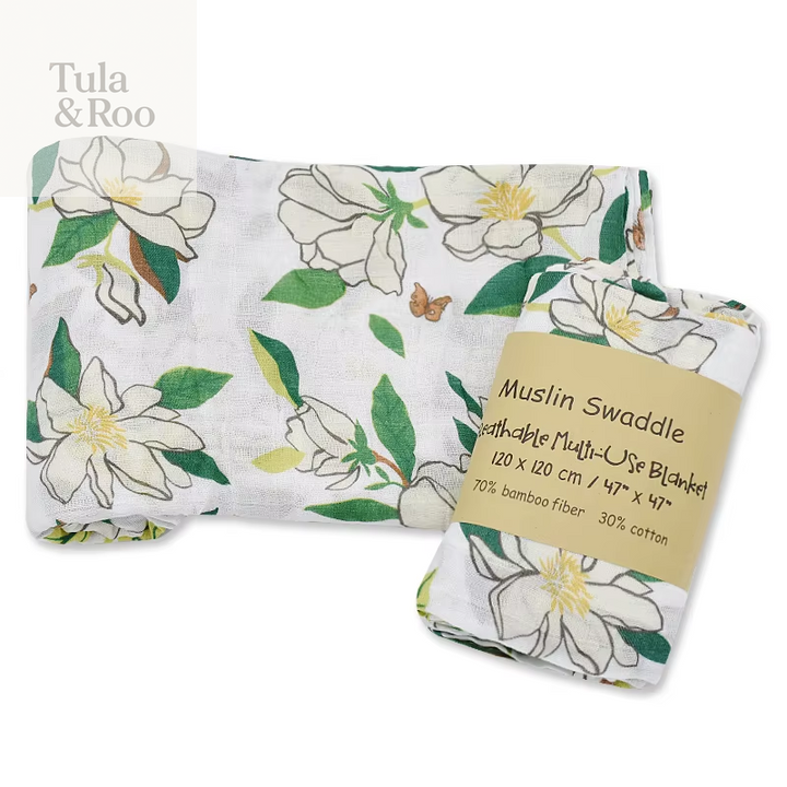 Bamboo Cotton Muslin Baby Swaddle Blanket and Multi-Use Gauze Wrap, Feeding Scarf, Burp Cloth, and Bath Towel 